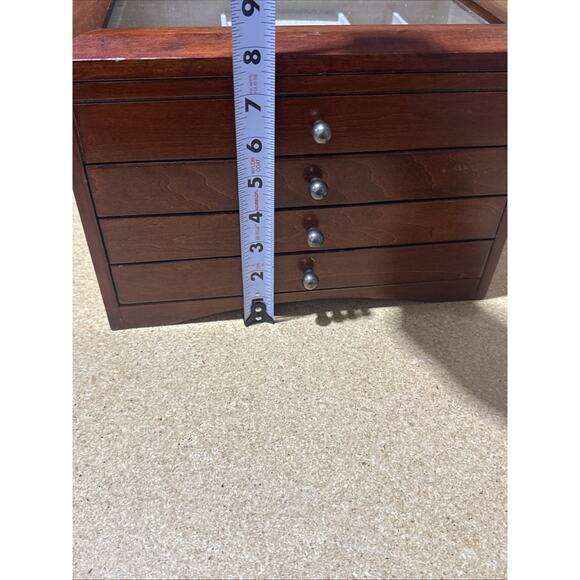 VTG Wooden Jewelry Box Chest Style 12x8x8 Glass Top 3 Drawers Unbranded READ - Picture 14 of 15